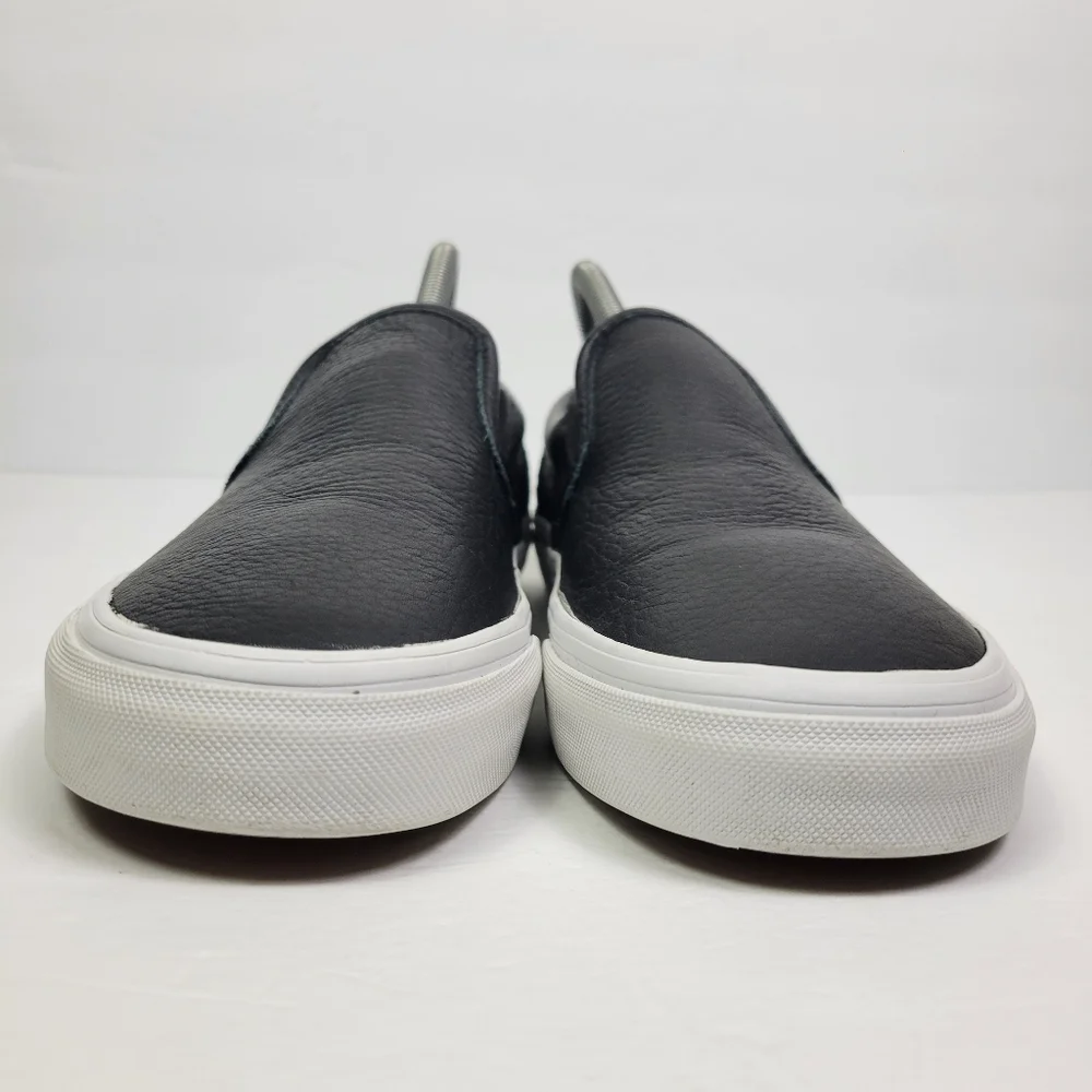 Vans Black Leather Slip-On Sneakers with White Sole